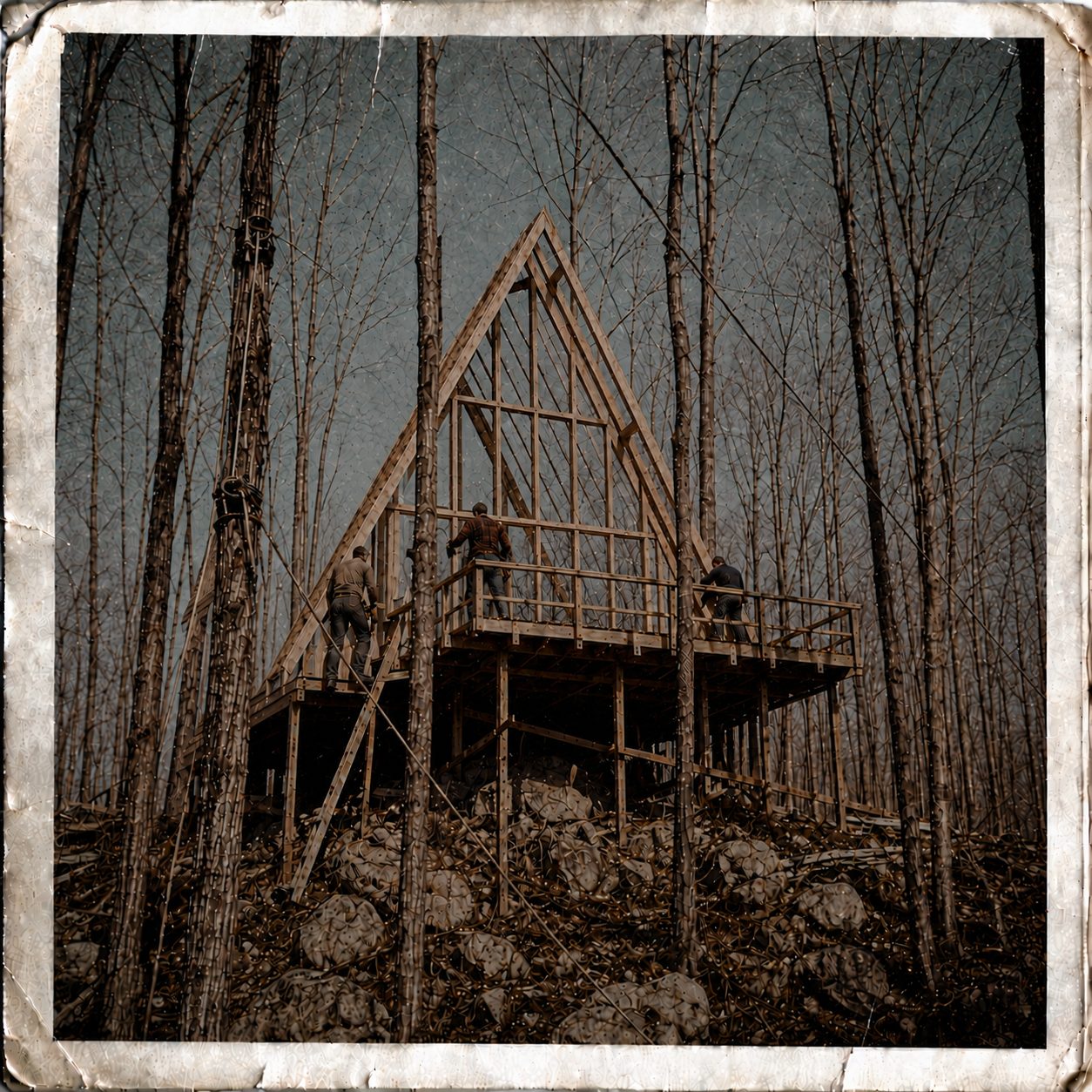 1970s photograph of the completed A-frame skeleton