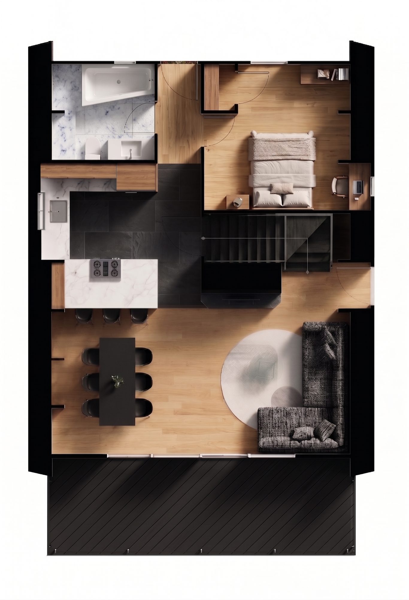 Rendered floor plan of the main level