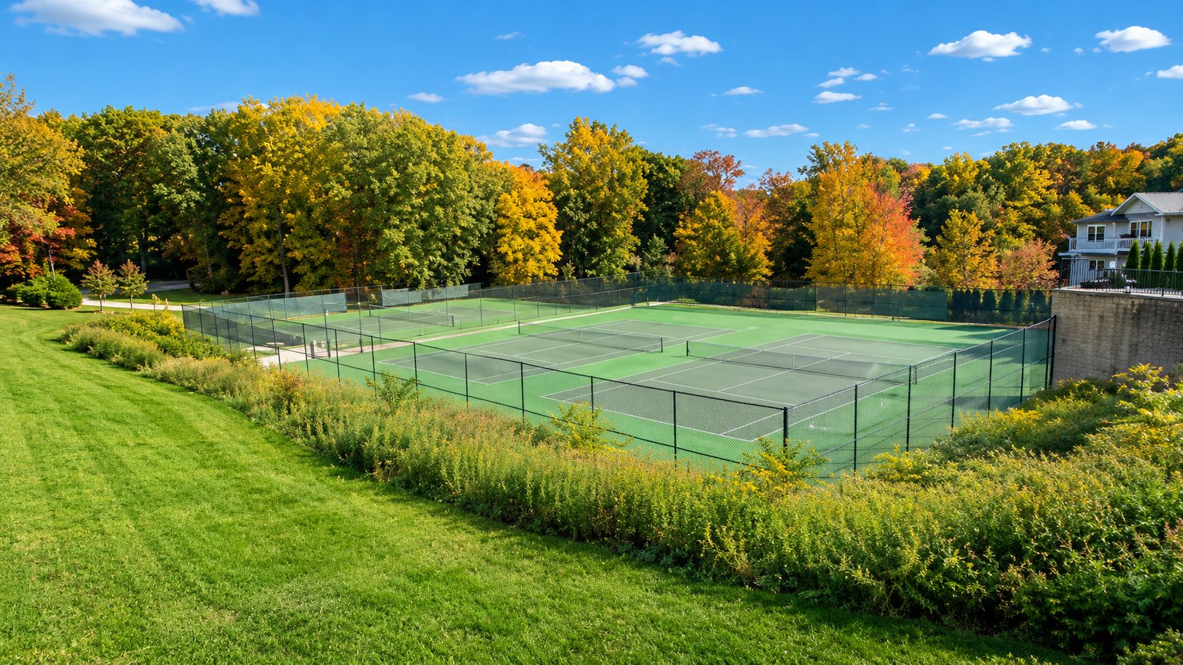 Tennis courts surrounded by autumn trees